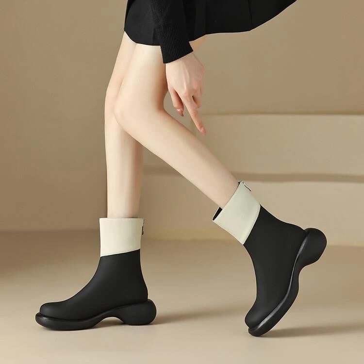 断码马丁靴女秋冬百搭厚底增高拼色短靴子8899