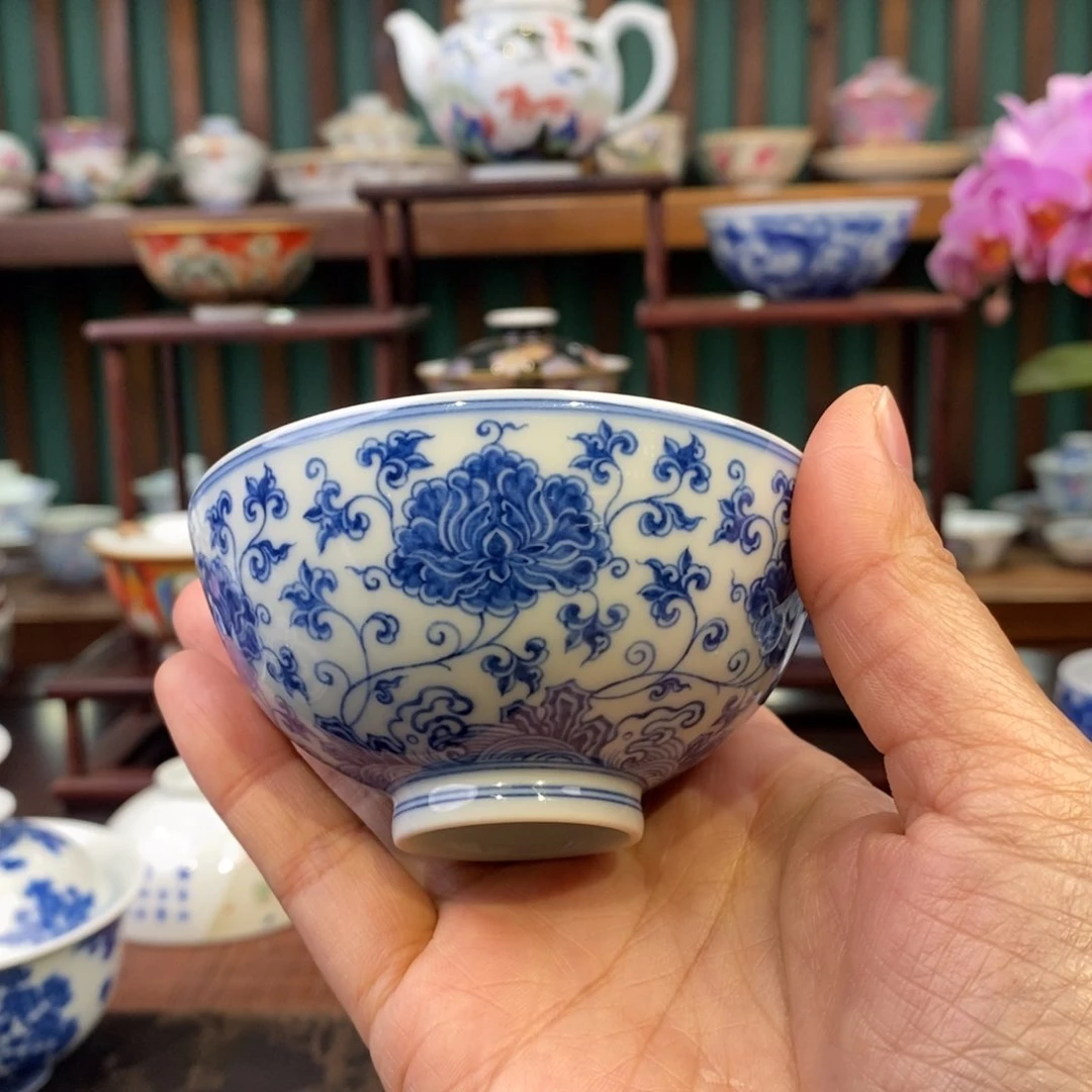 手工陶瓷柴窑海水牡丹杯