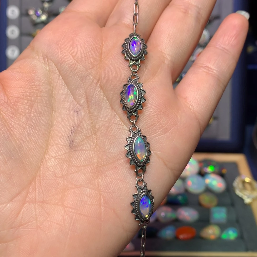 欧泊手链款式银S925镶嵌