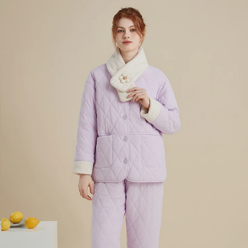 加绒女保暖睡衣棉服加厚女装冬季短款棉袄秋冬女士家居服套装外穿
