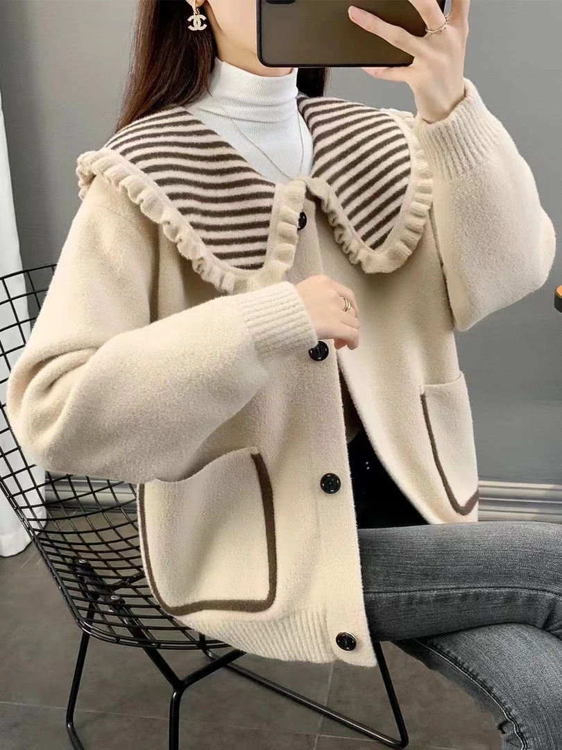 海军领新款小个子短款设计感双面呢加厚上衣