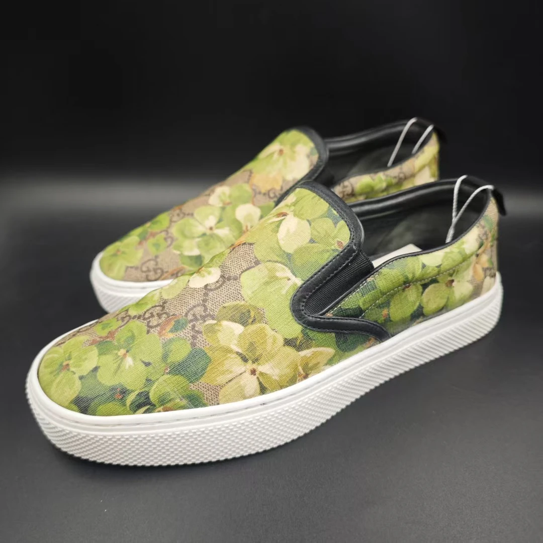 95新 GUCCI/古驰 男士绿色花卉一脚蹬板鞋40.5欧码 xh198