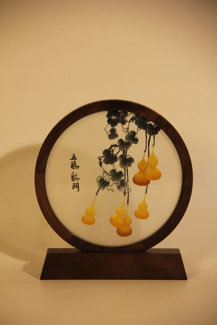 纯手工葫芦胡桃木双面苏绣精品摆件客厅玄关送人摆件锦盒包装
