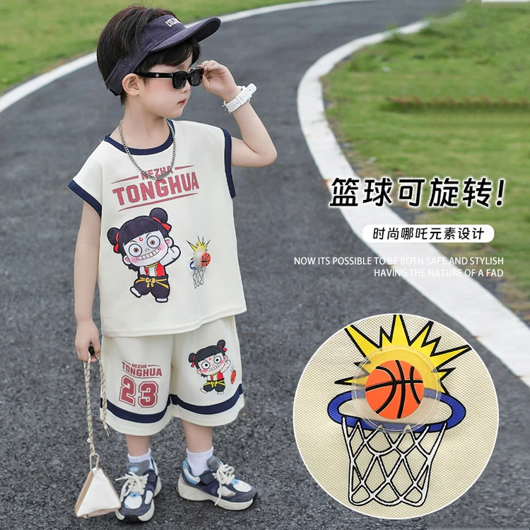 （90-150）男童中小童新款休闲哪吒篮球背心套装