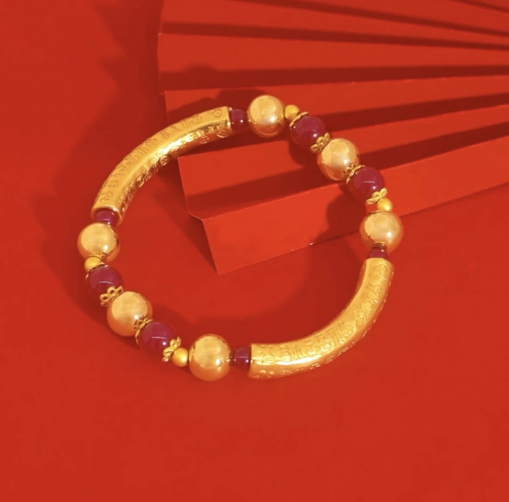 培育红宝石【杨阳专属】时尚培育红宝石百福弯管手镯合金镶嵌