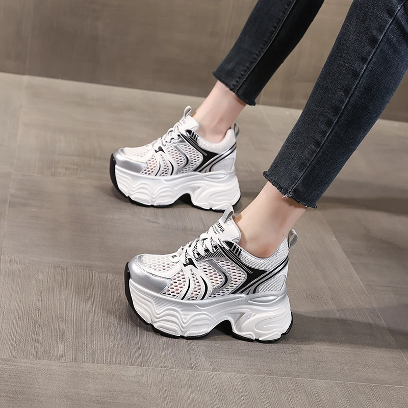 HC5530厚底内增高网面透气超高跟老爹鞋女2025春季新款运动休闲鞋