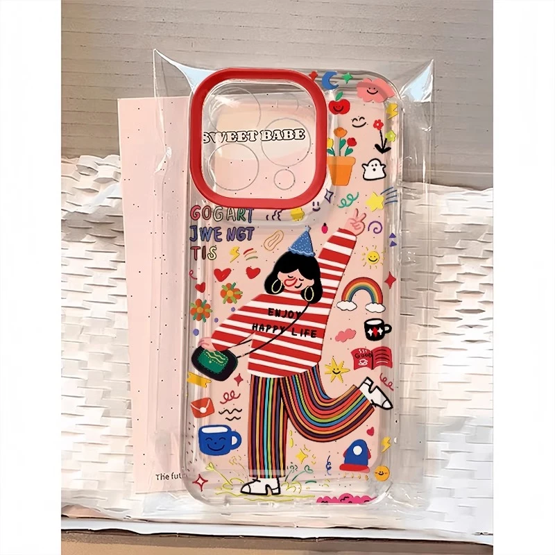 快乐女孩适用iPhone14promax苹果16透明手机壳15防摔12全包13小众