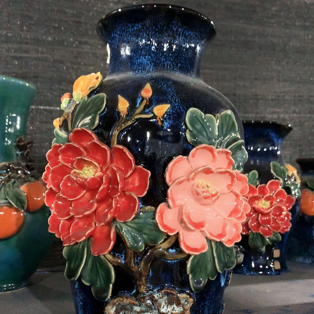 笑***语高温粗陶石湾花瓶