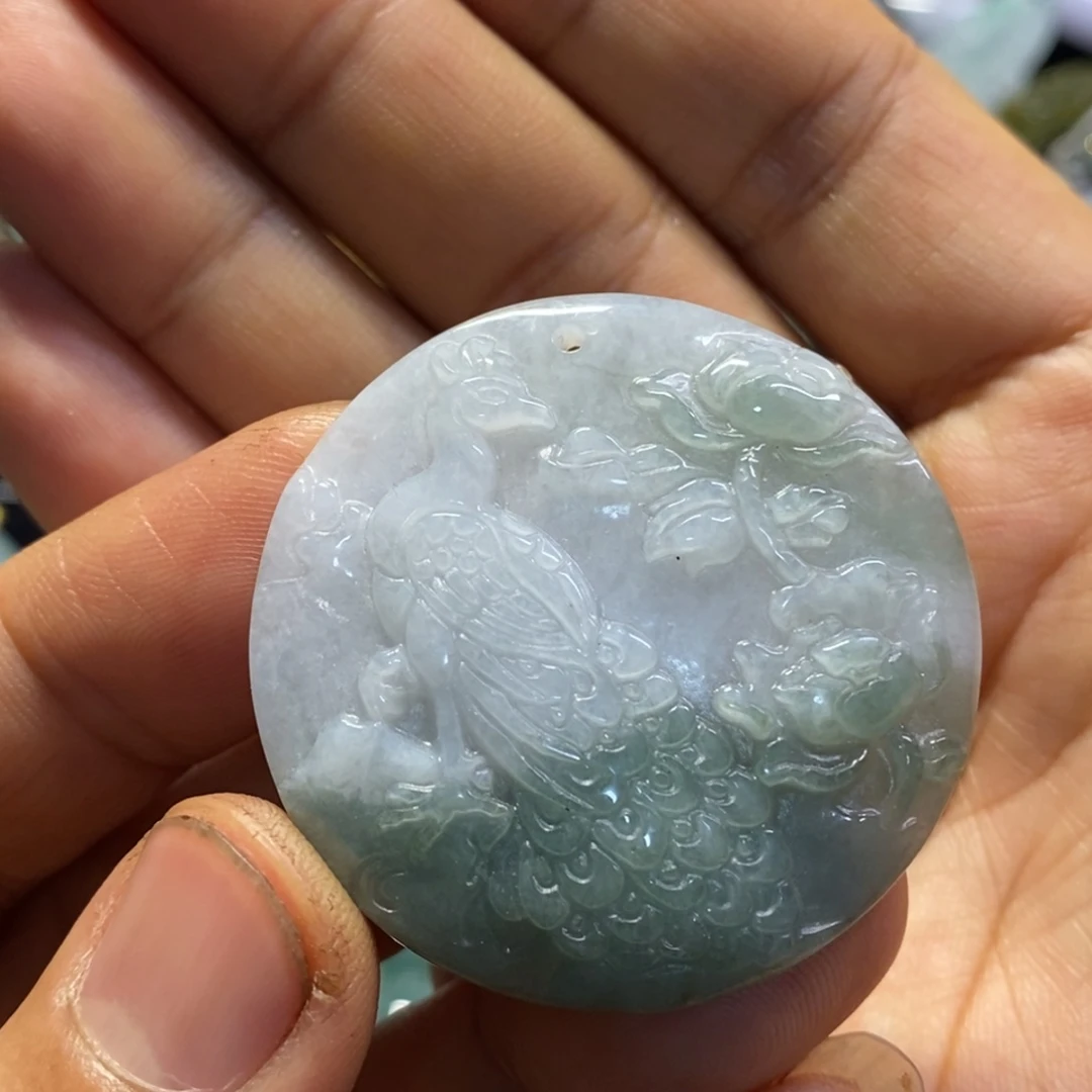 翡翠未镶嵌颈饰天然缅甸翡翠A货花开富贵吊坠