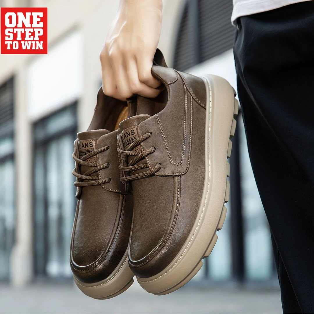 OSTW秋冬款休闲皮鞋保暖复古男士增高手工男鞋低帮耐穿防寒鞋子