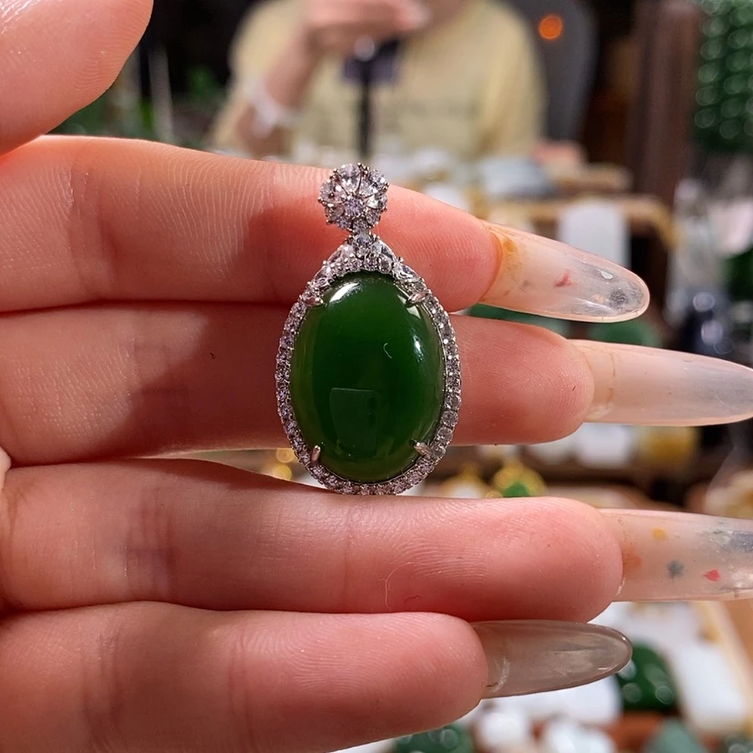 【闪购商品】和田玉银S925镶嵌吊坠(赠链)柚**龙