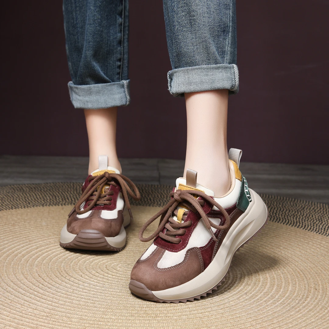 撞色时尚头层牛皮厚底显脚小轻便舒适休闲女鞋阿甘鞋