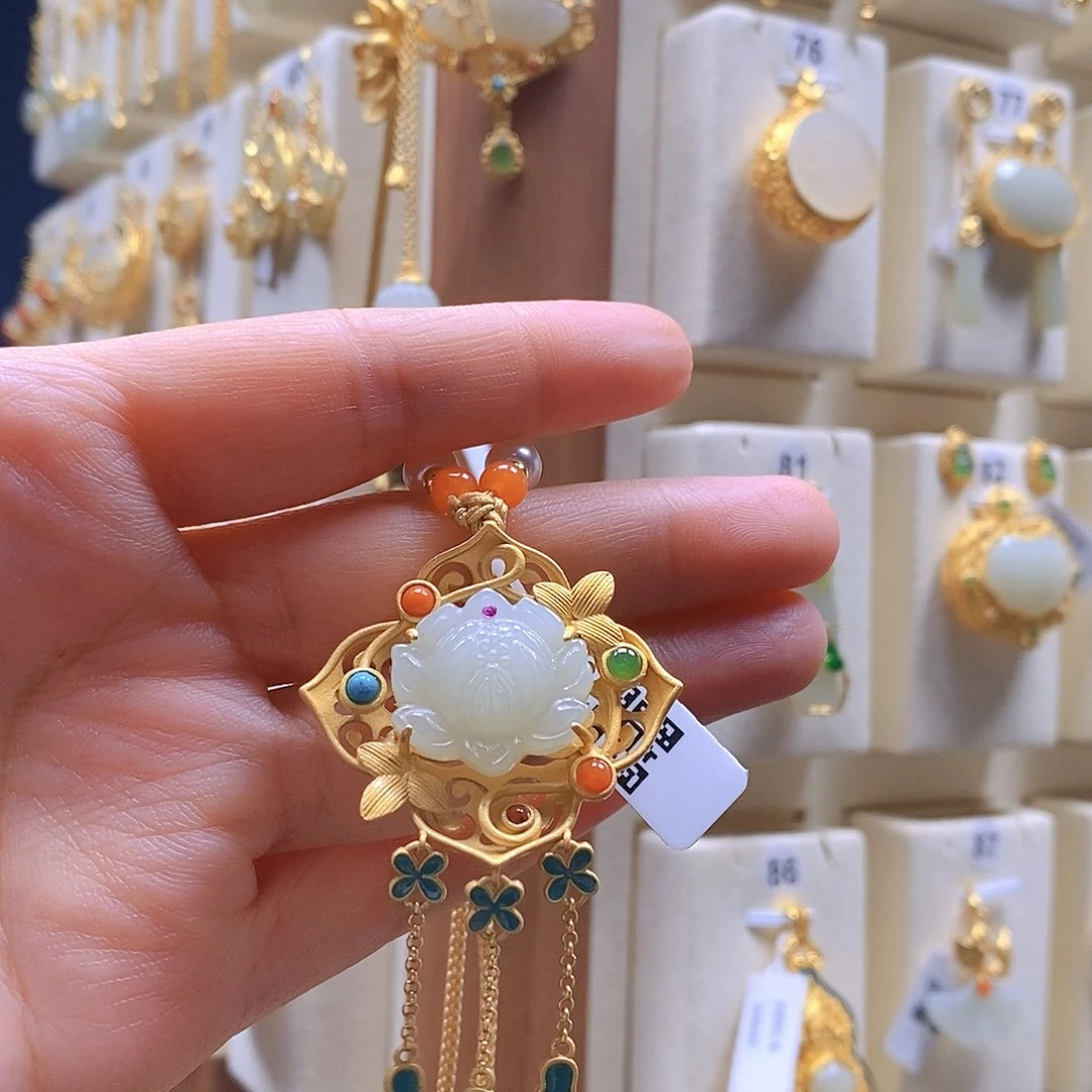 和田玉颈饰银S925镶嵌