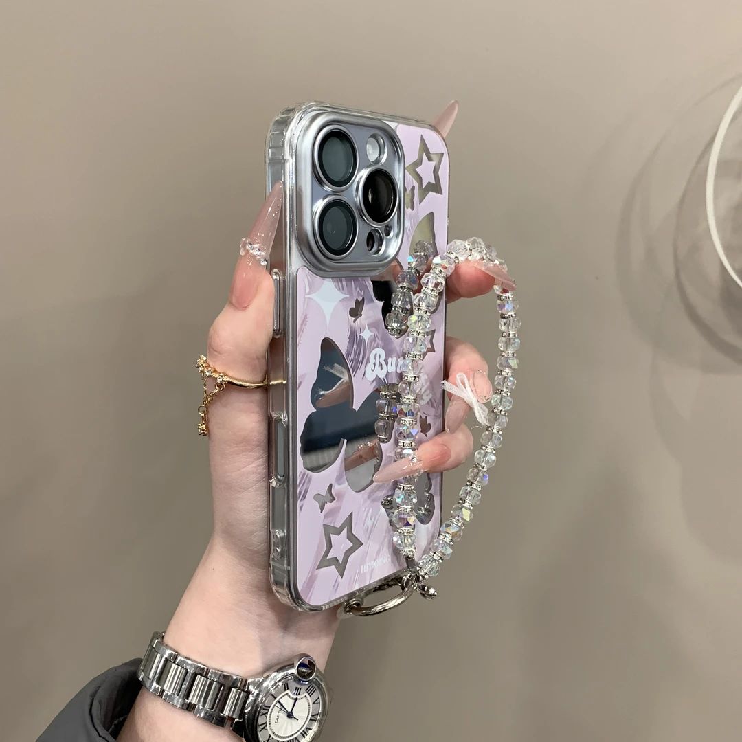 适用iPhone16ProMax手机壳补妆镜面苹果17Pro创意唯美镂空电镀