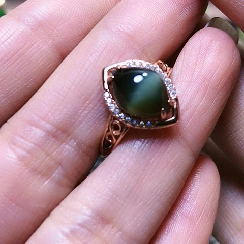 和田玉戒指银S925镶嵌