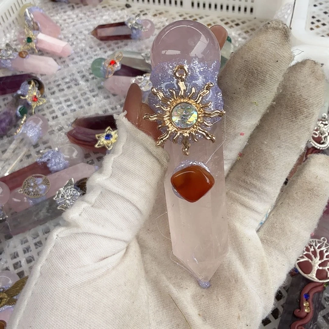 水晶手链22K金镶嵌粉水