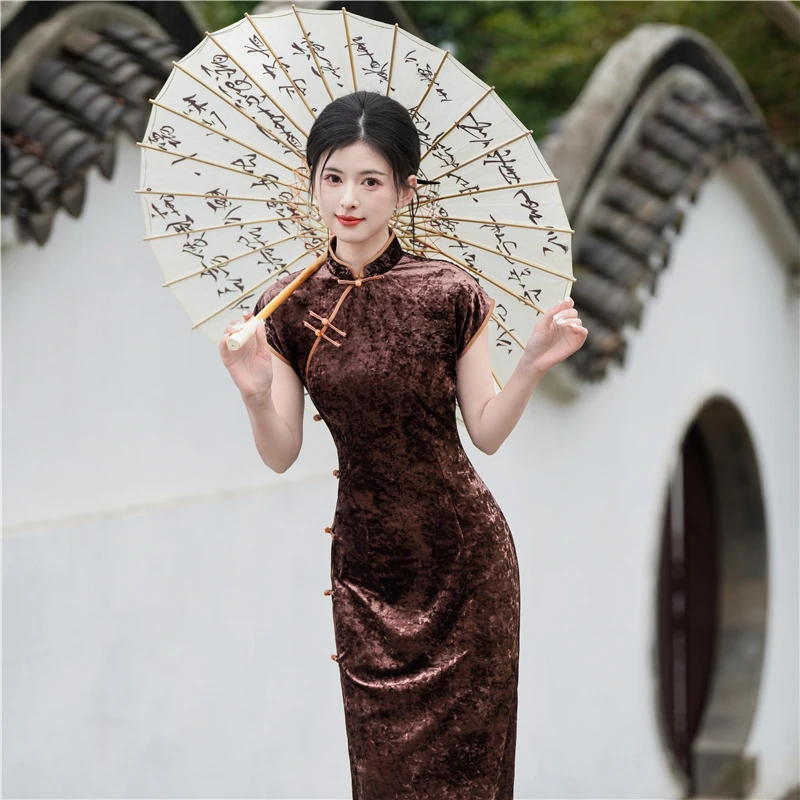 新款气质中式旗袍长款改良修身妈妈装高端日常连衣裙复古走秀旗袍