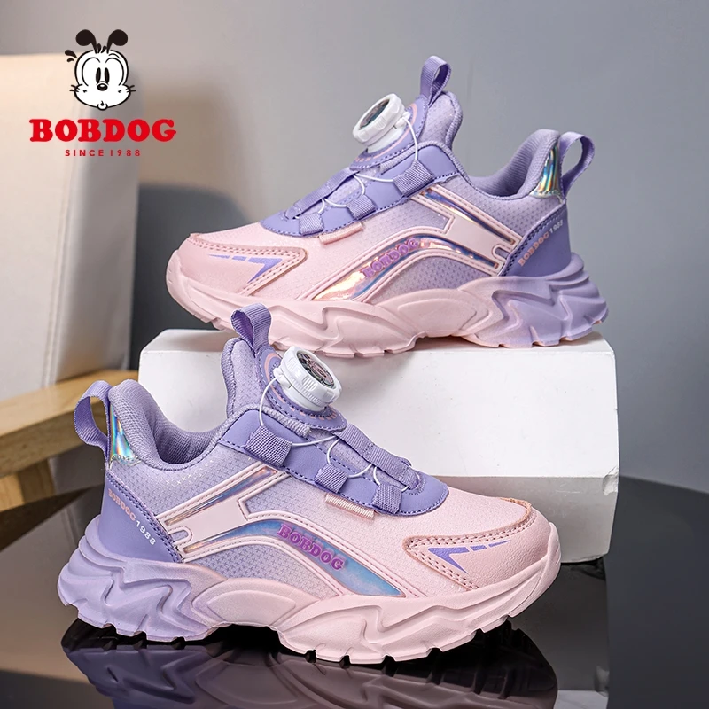 巴布豆女童鞋儿童皮面运动鞋秋冬新款中大童小女孩潮款防水跑步鞋