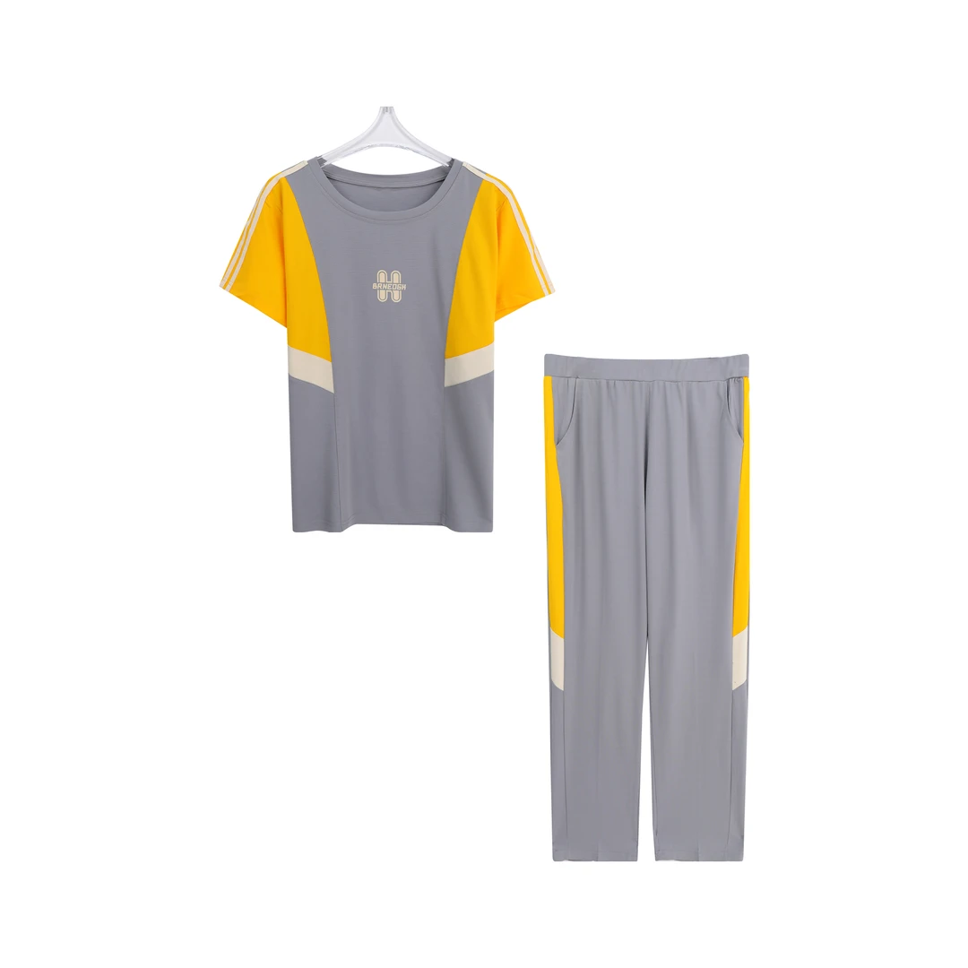 时尚拼色休闲减龄显瘦短袖裤子两件套A64006