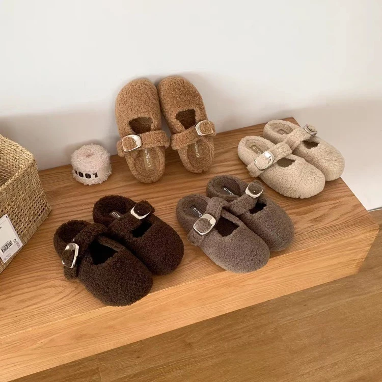 包头毛毛鞋女外穿2025冬季新款保暖加绒懒人保暖羊羔毛半拖棉拖鞋