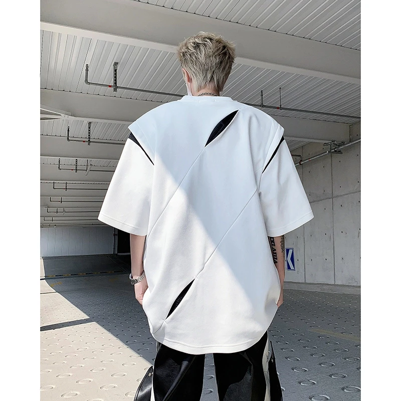 垫肩解构360g重磅短袖t恤男士夏季美式高街高级感痞帅半袖打底衫