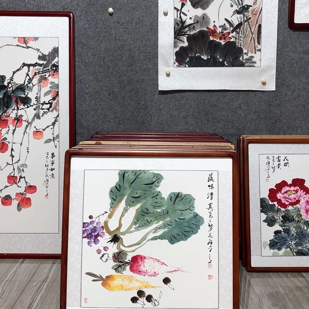 国画书画作品带框63×63