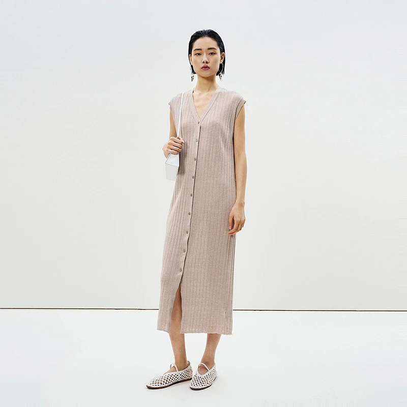 【商场同款】LESS2025夏新款修身V领无袖针织连衣裙2P5G14040
