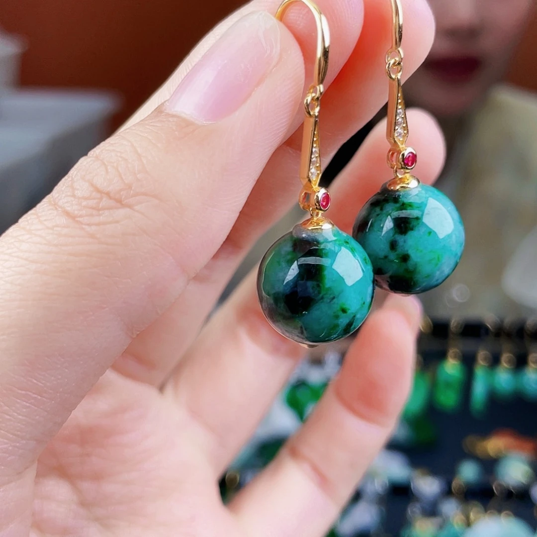 翡翠银S925镶嵌耳饰饰品