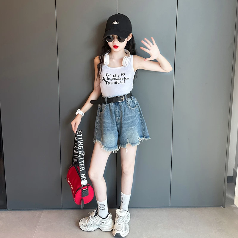 女童牛仔短裤套装夏2025新款儿童薄款裤子女大童夏季韩系五分中裤