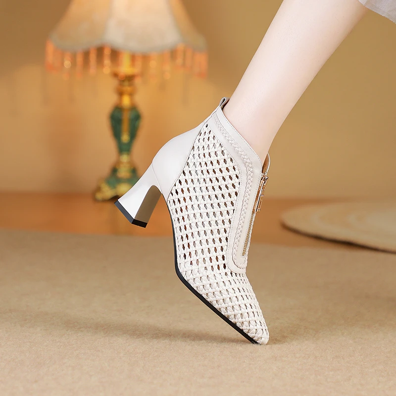 GLS/新款夏季镂空9137/牛皮/编制34-42/拼色洋气显瘦百搭气质凉靴