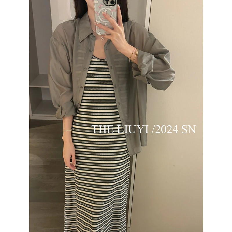 【LIUYI】长岛冰茶~夏季后开叉防晒衬衫外套45115