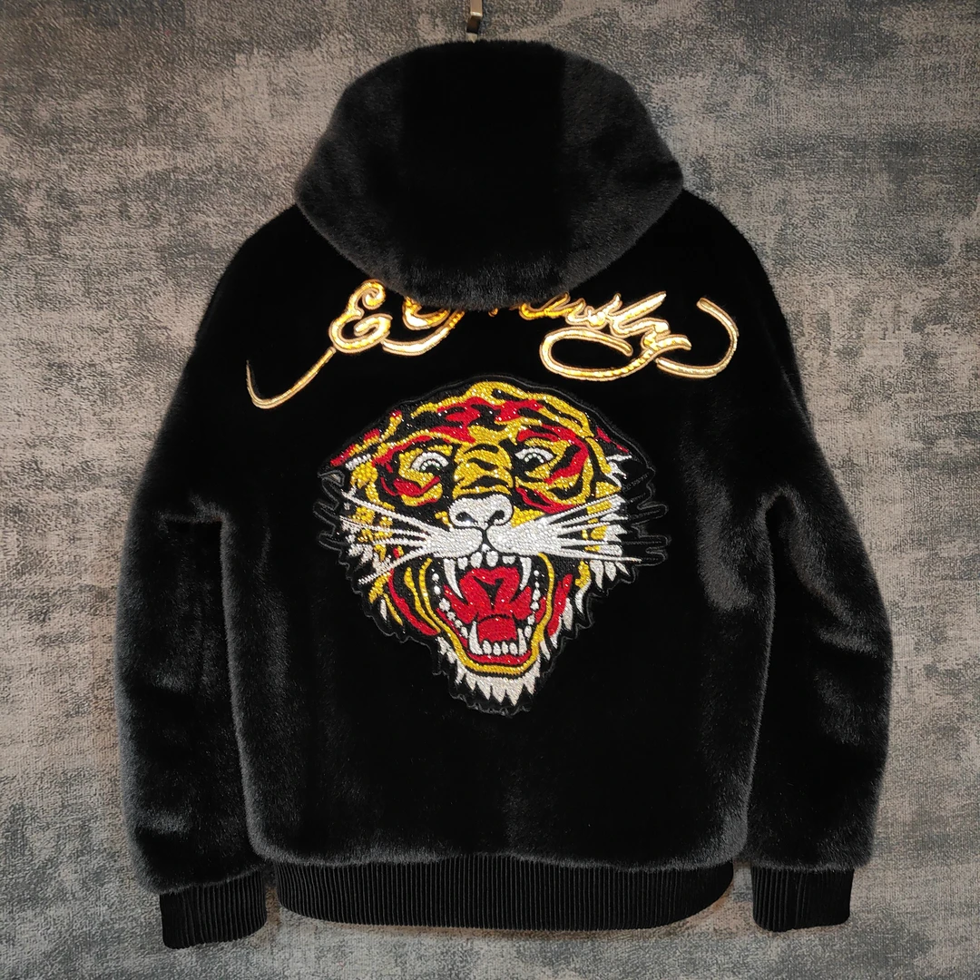 588丝绒老虎外套烫钻重工潮牌冬季轻奢潮流帅气外套连帽休闲时尚