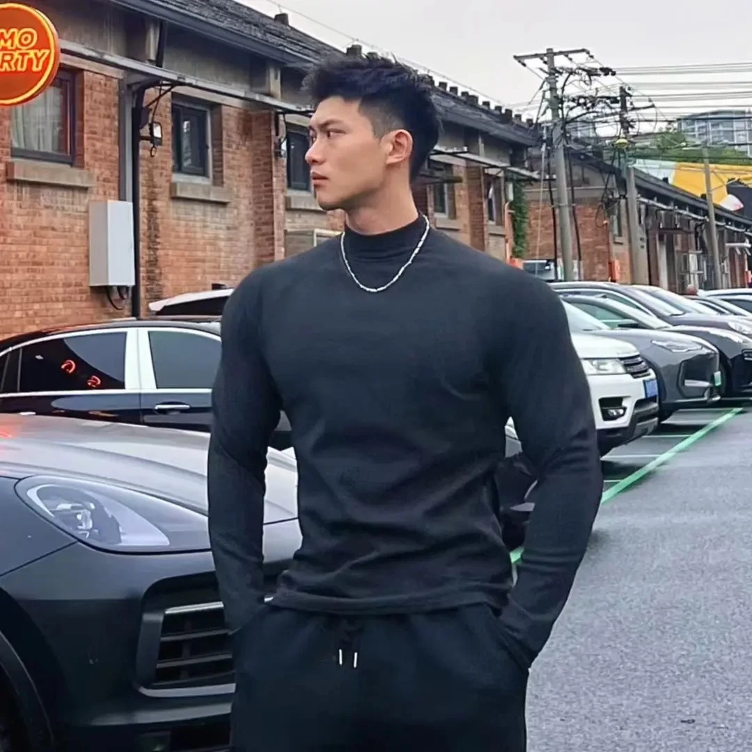 德容长袖男士运动健身上衣保暖插肩袖紧身显肌肉打底加绒弹力