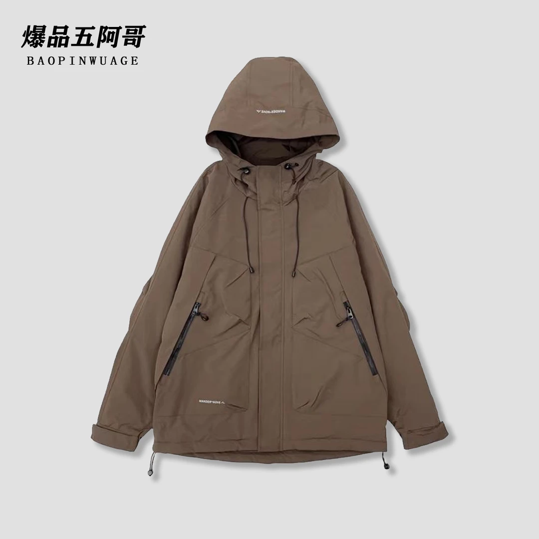 【加绒冲锋衣】新款连帽拉链大口袋单导棉服防风保暖外套-918