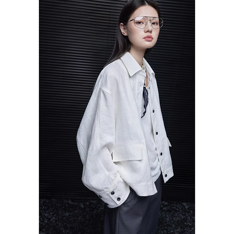 moment白色亚麻工装防晒衬衫外套女2025春夏季新款独特漂亮高级感