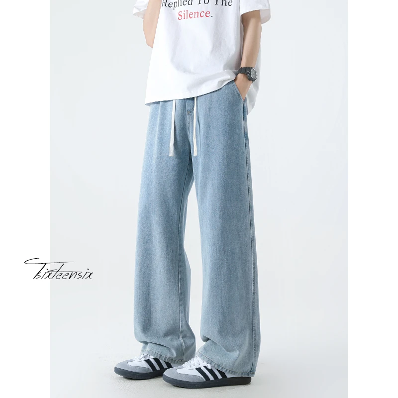 浅蓝色夏季新款牛仔裤男生直筒裤子2025新款高街cleanfit水洗裤男