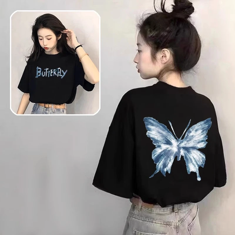 黑色纯棉短袖t恤女2025新款爆款夏季设计感小众体恤时尚减龄上衣