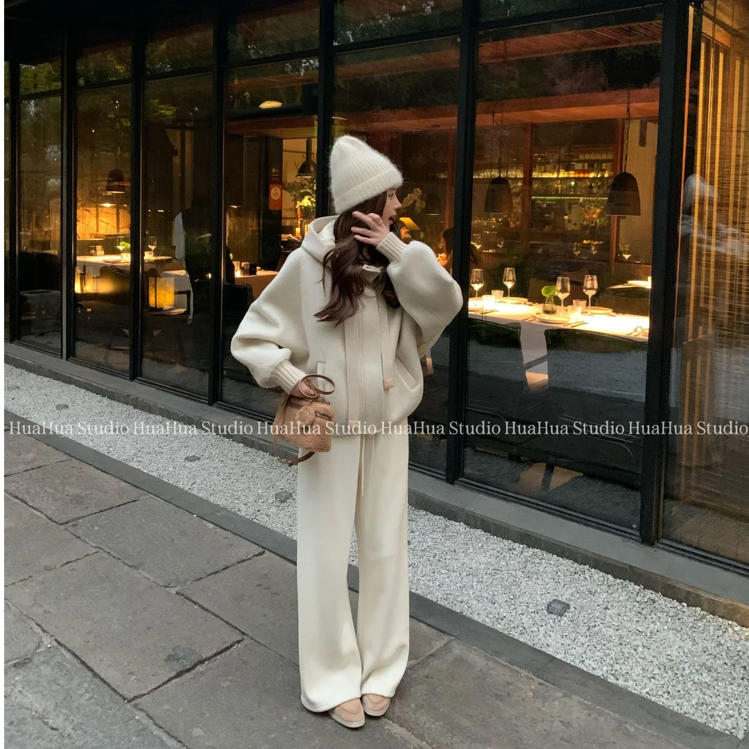 【花花】佩里月光~高端羊毛连帽休闲双面呢拼接羽绒抽绳短外套