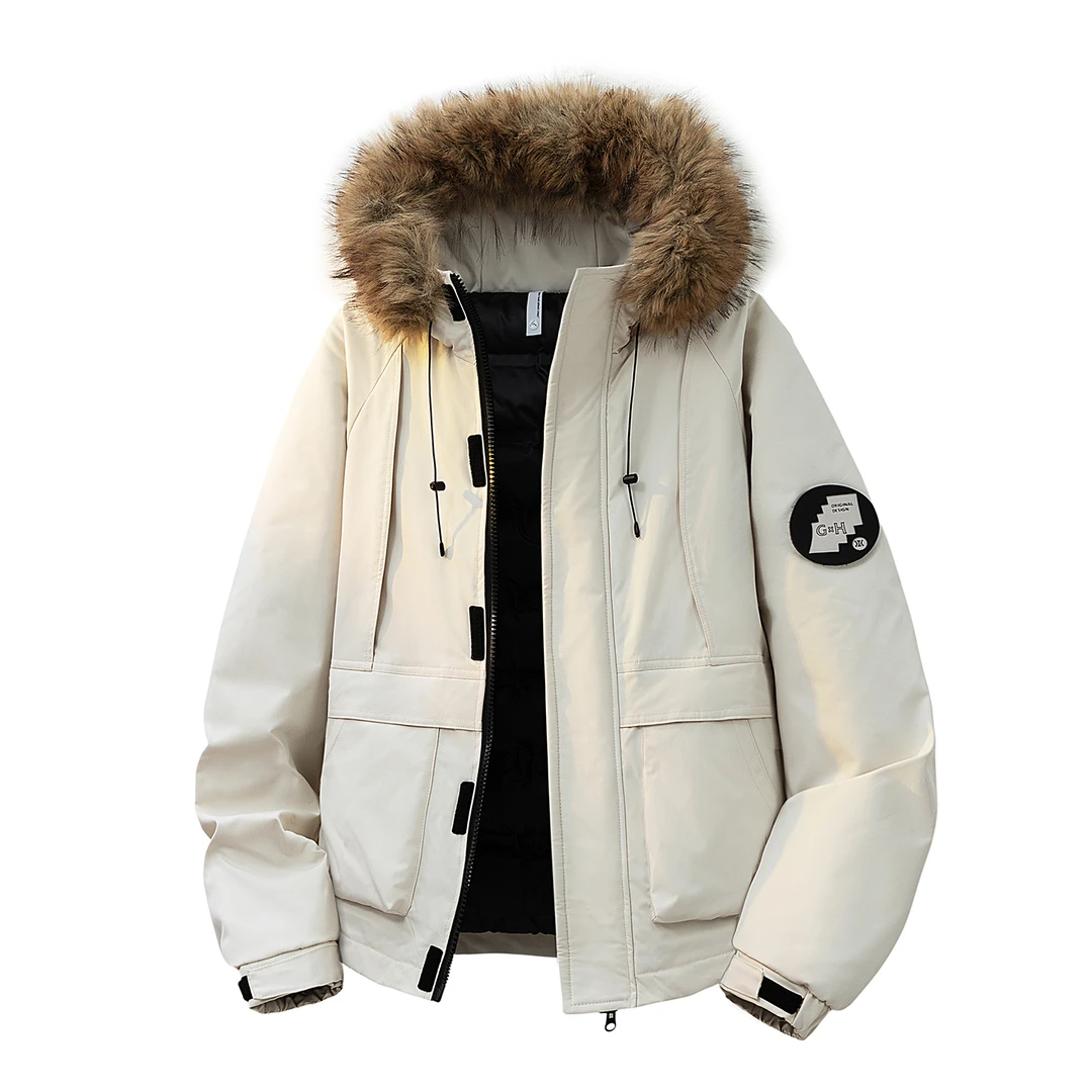 美式工装连帽毛领派克服男冬季易打理加厚棉袄外套保暖羽绒棉服潮