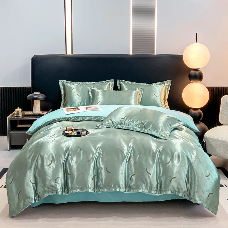 新款欧式贡缎提花四件套轻奢高端丝滑冰丝套件试睡30天)简言-绿