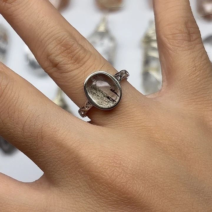 戒指水晶银S925镶嵌绿幽灵水晶戒指