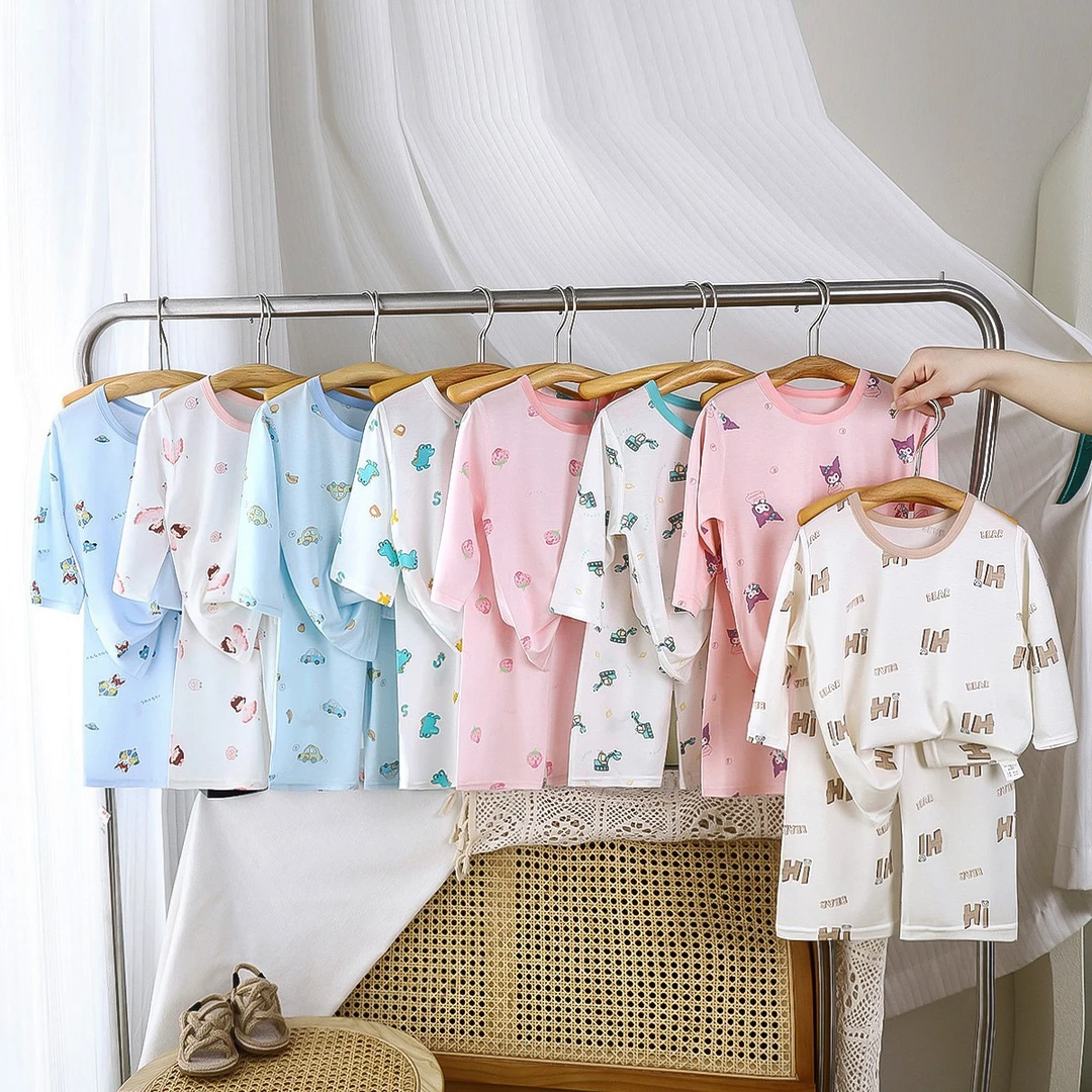 【7A抗菌】儿童天丝莱赛尔莫代尔七分袖套装男童家居服夏季空调服