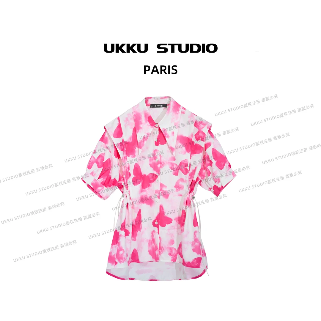 文文【UKKU STUDIO】度假风时尚轻奢满印花夏季衬衫513838
