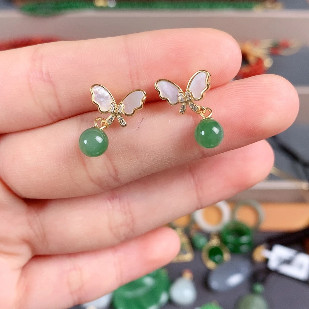 银S925镶嵌和田玉耳饰