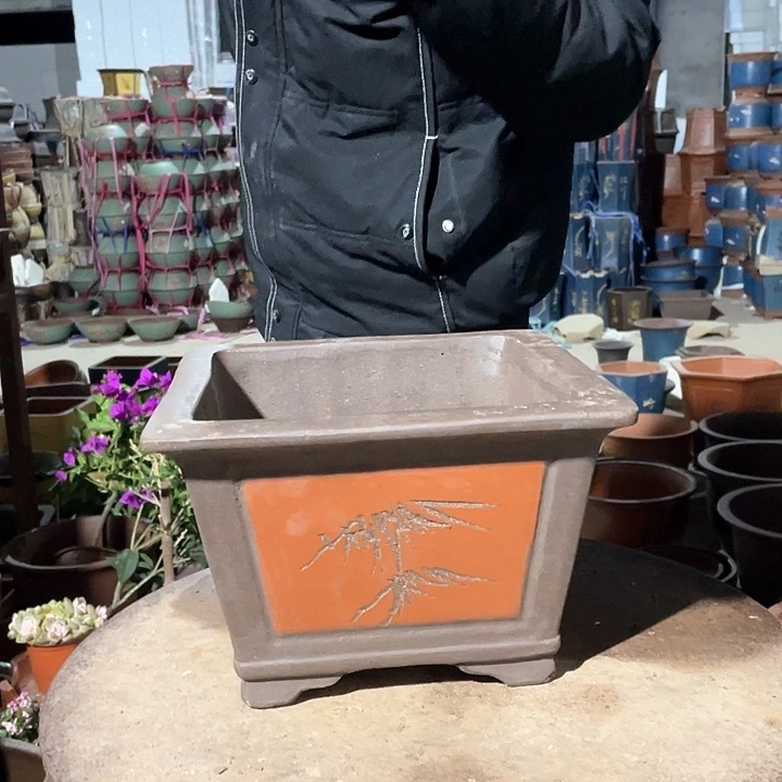 紫砂25红色四方花盆