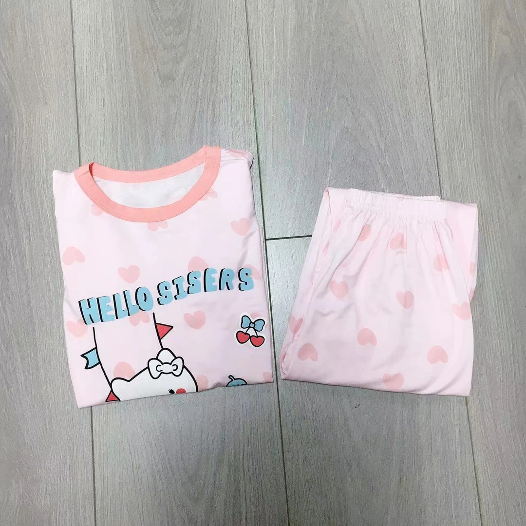 儿童夏季莫代尔睡衣套装女孩薄款九分裤家居服 45503