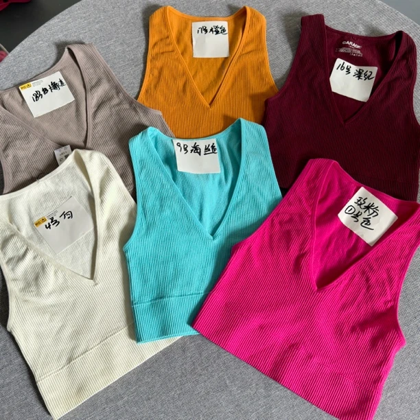 42551(彩色)女士欧美风螺纹V领小背心尼龙速干运动瑜伽健身文胸