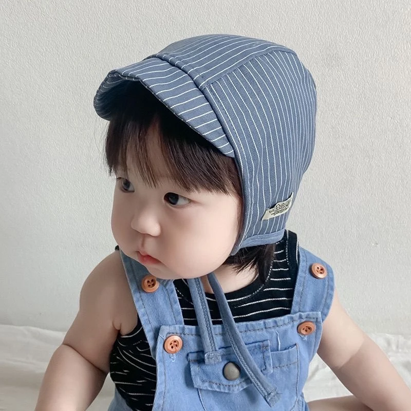 婴儿帽子春秋薄款新生儿胎帽纯棉遮阳帽男女宝宝韩版系带护耳帽