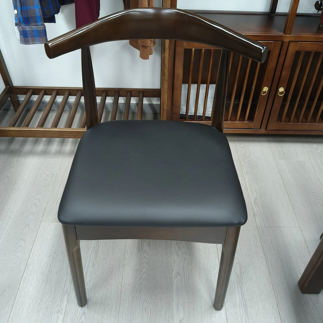 实木餐椅家用现代简约书桌椅北欧会议靠背椅凳餐厅椅子软包牛角椅