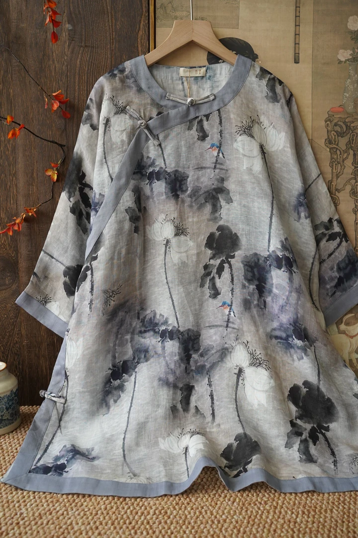 福利款复古国风苎麻松禅意单层茶服